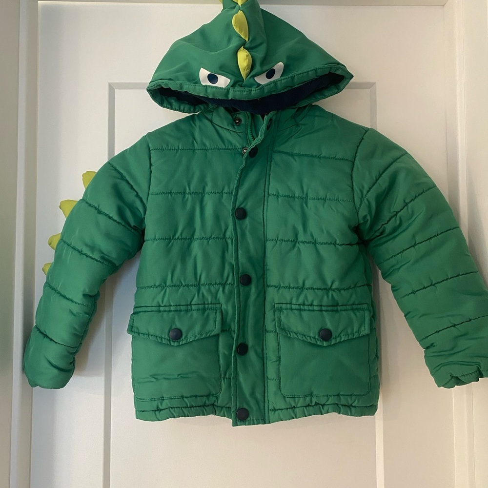 Kids Green Dinosaur Hooded Puffer Jacket